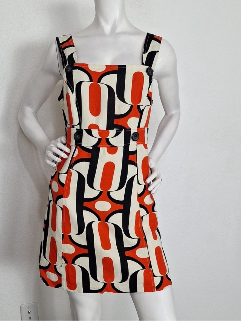 Retro NEW Flax Blend Geometric 60’s Inspired Funky Groovy Twiggy Dress Size M